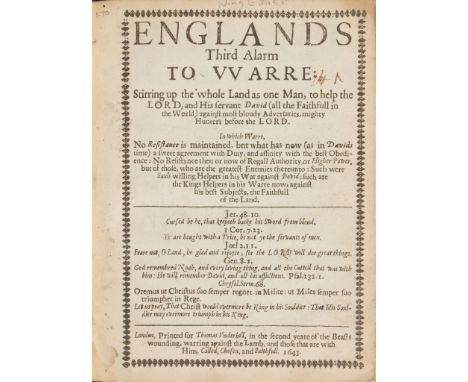 English Civil War Collection of pamphlets comprising: Englands Third Alarm to Warre: stirring up the Whole Land as One Man, t