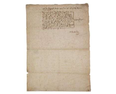 Raleigh, Sir Walter (1554-1618) Document signed, Isle of Wight, 15th August 1580 Single sheet of laid paper (29.2 x 21.2cm), 