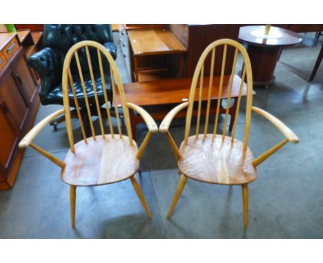 A pair of Ercol Blonde elm and beech Quaker chairs 