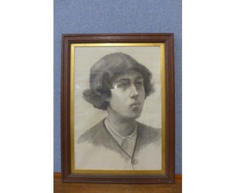 Slade School, pencil sketch of a young girl, 43 x 30cms, framed 