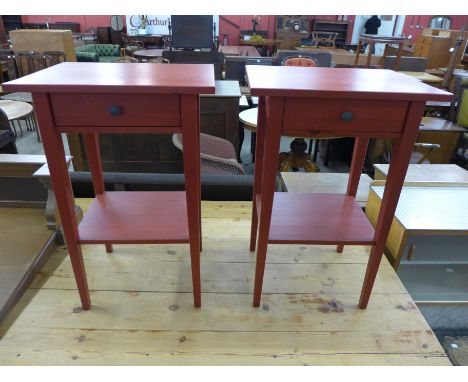 A pair of stained pine lamp tables 