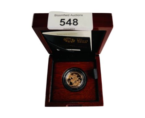 THE SOVEREIGN 2015 FIFTH PORTRAIT - FIRST EDITION GOLD PROOF COIN IN ORIGINAL BOX WITH CERTIFICATES &amp; SLEEVE 