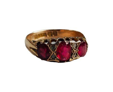 ANTIQUE 9 CARAT GOLD RUBY &amp; DIAMOND RING 