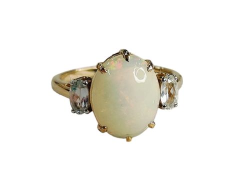 9 CARAT GOLD LARGE OPAL AND DIAMOND RING 