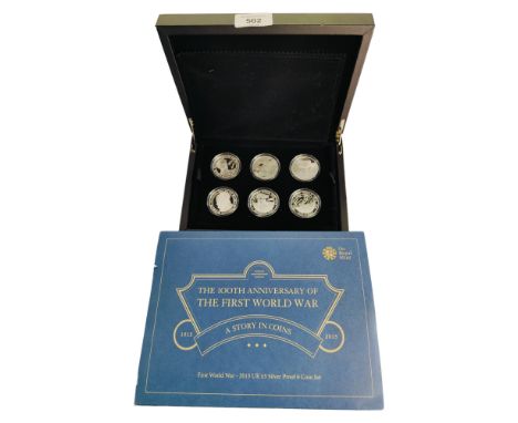 FIRST WORLD WAR - RELITY IN THE GRIP OF CONFLICT 2015 UK £5 SILVER PTOOF 6 COIN SET 