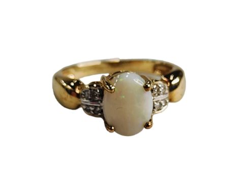 9 CARAT GOLD OPAL AND DIAMOND RING 