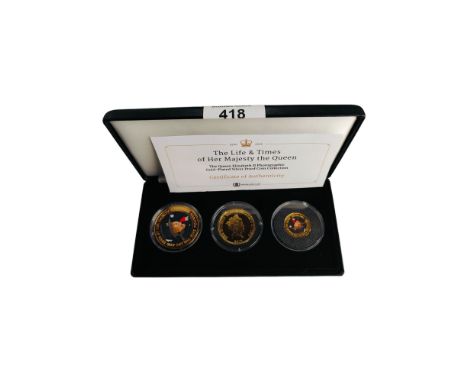 THE QUEEN ELIZABETH II PHOTOGRAPHIC GOLD PLATED SILVER PROOF COIN COLLECTION IN BOX WITH CERTIFICATE