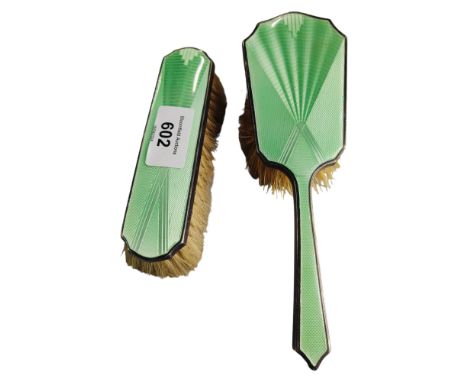 2 ART DECO SILVER &amp; ENAMEL BRUSHES 