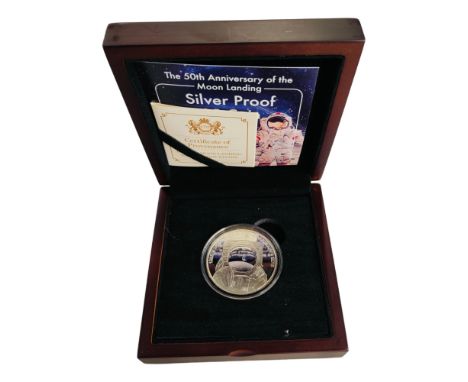 ISLE OF MAN 2019 MOON LANDING SILVER PROOF £5 COIN IN BOX WITH CERTIFICATES 