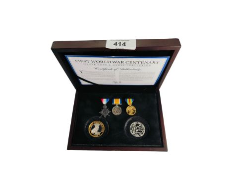 FIRST WORLD WAR CENTENARY SILVER COIN &amp; MEDAL COLLECTION IN BOX WITH CERTIFICATE 