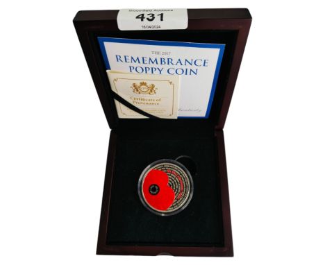 THE 2017 REMEMBRANCE SILVER £5 POPPY COIN IN BOX WITH CERTIFICATE 