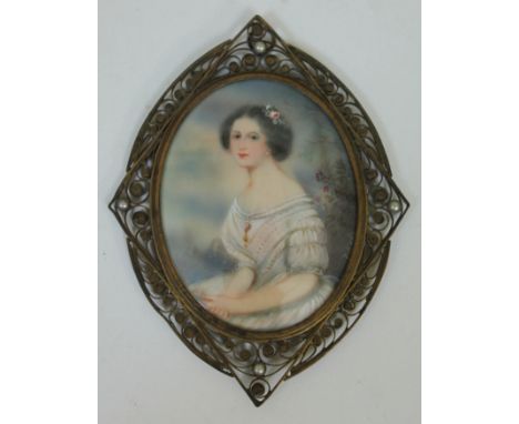 Late 19th century school, miniature portrait on ivory, 63mm x 82mm.  