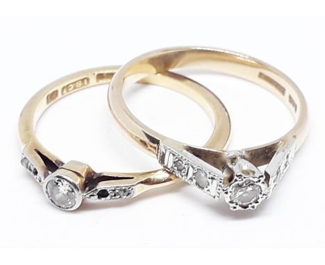 An 18ct gold diamond solitaire ring and a 9ct gold diamond ring, gross wt. 4.3g, size N.  