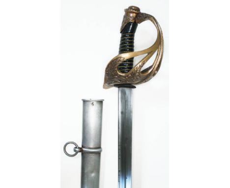 A French late 19th century M1896 cavalry officer's sword and scabbard, length 106cm.  