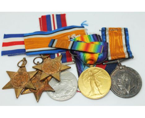 A WWI pair awarded to 25533 PTE J E RIGBY L N LANC R together with four WWII medals.  