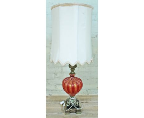 A Venetian glass and cast brass table lamp, height (including shade) 100cm.  