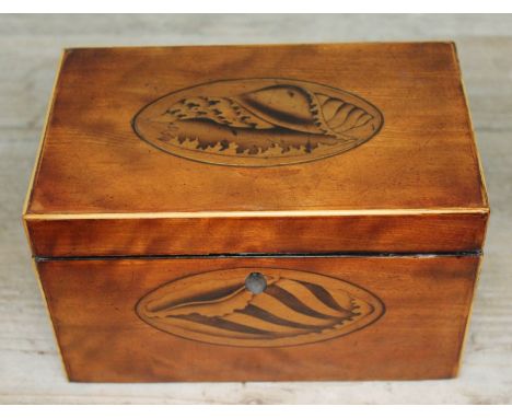 A Georgian satin wood tea caddy, box wood strung wiuth shell inlay, length 19.5cm.  
