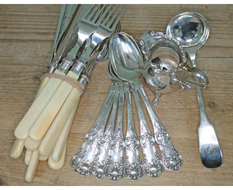 A mixed lot of silver comprising a set of seven Scottish silver tea spoon by Duff &amp; Millar glasgow 1860, a Scottish silve