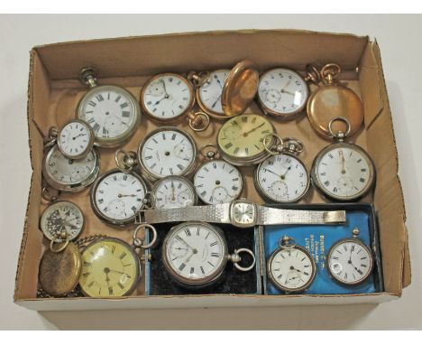 A mixed lot of watches including 12 silver pocket watches, 4 gold plated pocket watches, a silver Rotary wristwatch, two othe