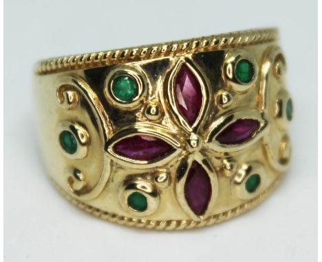 A 9ct gold multi-gemstone ring, marked '9k', gross wt. 6.2g, size P.  