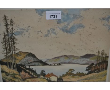 James Priddy, artist signed coloured etching, Loch Fyne, 9ins x 12ins, gilt framed 