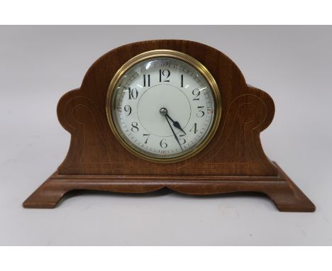 Edwardian mahogany and inlaid dome shaped mantel clock 