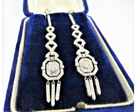 Pair of large Art Deco style chandelier drop earrings set multiple diamonds, approximately 78mm dropBoth earrings together we