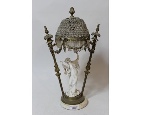 Brass and porcelain mounted table lamp in the form of a dancing girl beneath a canopy (at fault)Figure has been broken and re