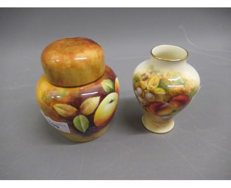 Royal Worcester vase painted by Roberts, together with a Coalport jar and cover painted by Pinter 