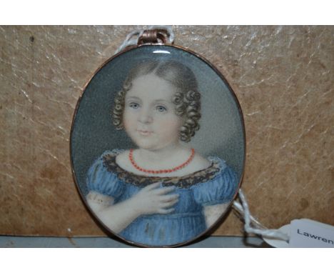 G. Dillono, early 19th Century miniature portrait on ivory of a young girl, wearing a coral necklace, inscribed verso and dat