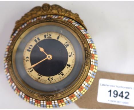 Continental gilt metal and enamel cased table clock with silvered chapter ring having Arabic numerals, numbered 1549970 