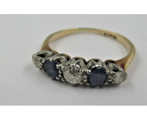 18ct Gold sapphire and diamond five stone ring, size 'K' 