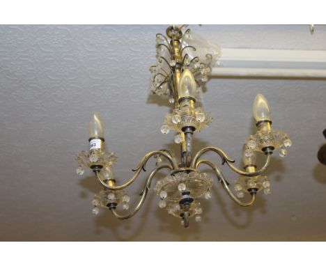Early to mid 20th Century silvered metal and glass six light electrolier 