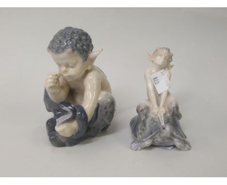 Two Royal Copenhagen figures ' Faun ', with a snake and faun riding on a tortoiseIn good condition. No damages. 