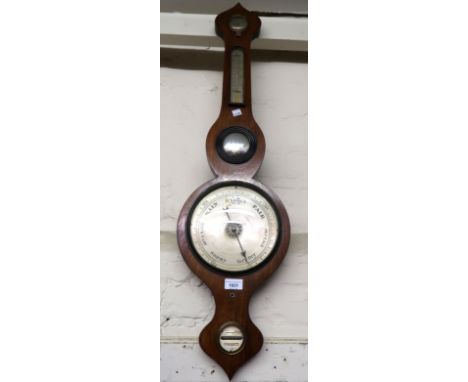 19th Century rosewood cased wheel barometer with silvered dials 