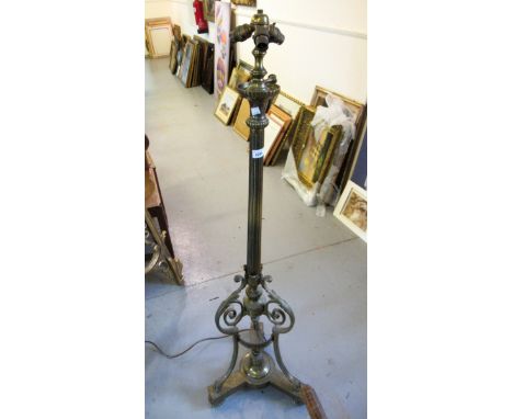 French gilt brass standard lamp with fluted column and tripod baseCentral column is very loose and needs a good clean / polis