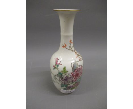 Small Chinese famille rose baluster form vase decorated with flowers and trees, red seal mark to base, 8.5ins highSome minor 