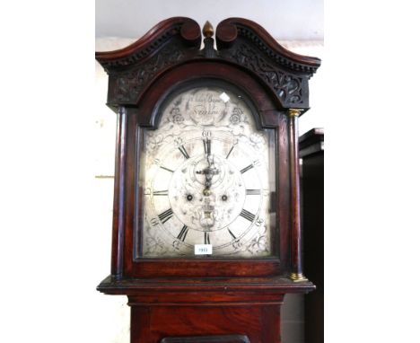 George III mahogany longcase clock, the silvered dial with Arabic and Roman numerals, signed John Bayne Sterling, the two tra