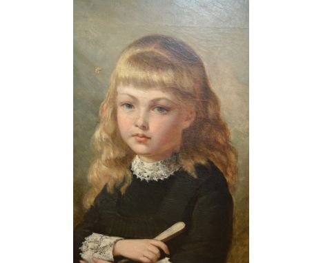 Late 19th / early 20th Century English school oil on canvas, head and shoulder portrait of a girl wearing a lace trimmed dres