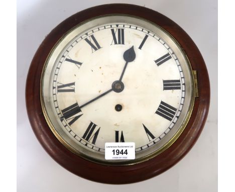 Small 19th Century mahogany circular wall clock, the 8in painted enamel dial with Roman numerals, with a single train fusee m