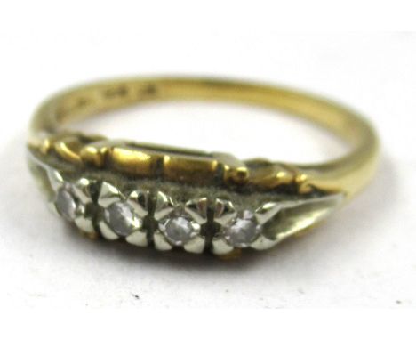 18ct Yellow gold four stone diamond set ring, size 'K' 