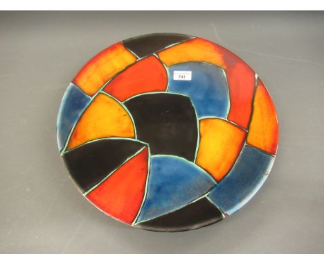 Poole pottery, large circular wall charger in Post-Modern mosaic pattern, 16ins diameter 