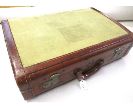 Victor Luggage green canvas and leather trimmed travel trunk with Union Castle label24ins wide x 16ins tall x 8ins thick 