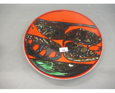 Poole pottery, large circular wall charger of leaf pattern, 14.25ins diameter 