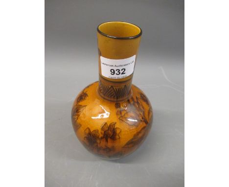 Linthorpe pottery baluster form narrow neck vase with floral decoration, 7.5ins high, artist's monogram to the base U.A.Some 