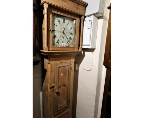 19th Century pine longcase clock, the 12in painted dial inscribed H. Kemp Mayfield, with a 30 hour movement striking on a bel