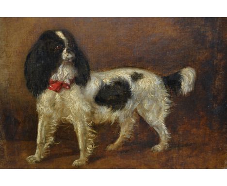 Early 19th Century oil on oak panel, portrait of a spaniel, inlaid rosewood framed, 7ins x 9insDoes have a split to the panel