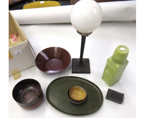 1920's Bakelite table lamp with opaque glass shade, together with a quantity of other miscellaneous items of Bakelite 