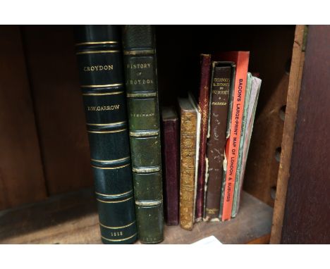 Two leather bound volumes, Croydon related, small antique leather bound volume ' Anecdotes of George III ', small leather bou