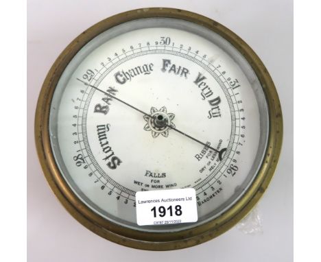 Ships brass cased circular aneroid barometer, 7ins diameter 